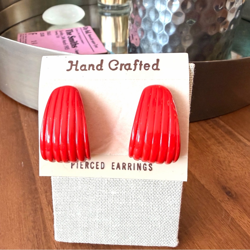 Vintage Red Acrylic Pierced Earrings